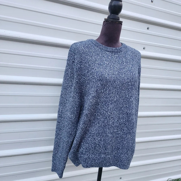 Chaps Men's Heather Blue Logo Long Sleeve Crew Neck 100% Cotton Sweater XL - Picture 2 of 11